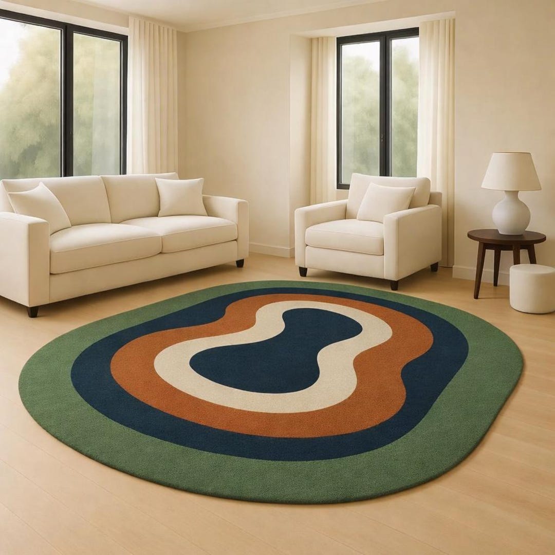 Green/blue Rust Rug Abstract Organic Shape Rug, Modern Color Block Carpet, Green Blue Rust ...