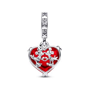 A heart-shaped charm with a red background and a silver frame, featuring a Disney character design.