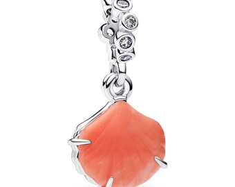Coral Shell Dangle Charm, Silver Bracelet Bead, Ocean Jewelry