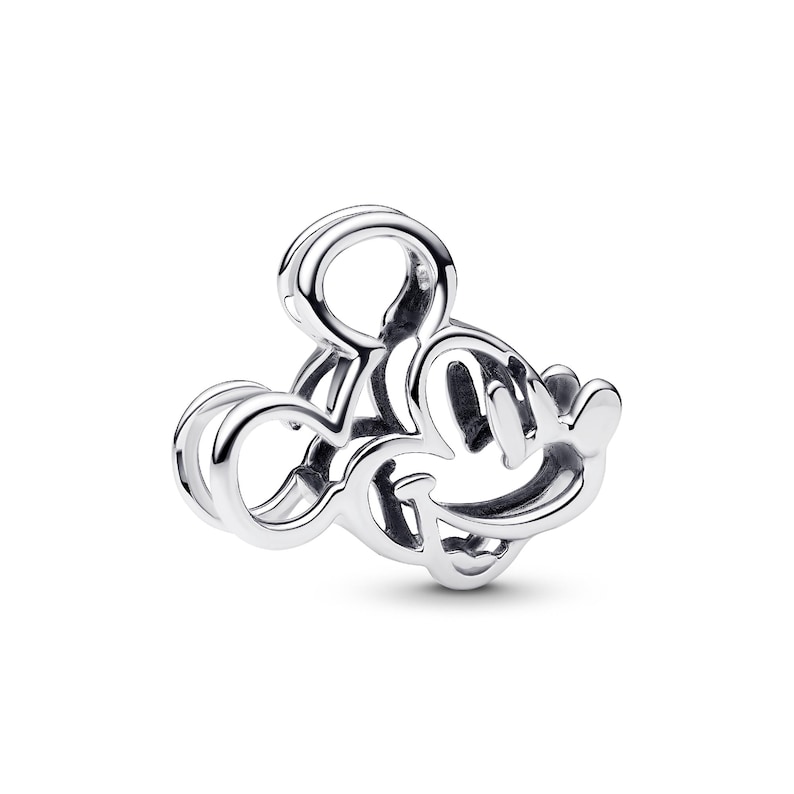 A silver-colored charm in the shape of a cartoon character, resembling Mickey Mouse.