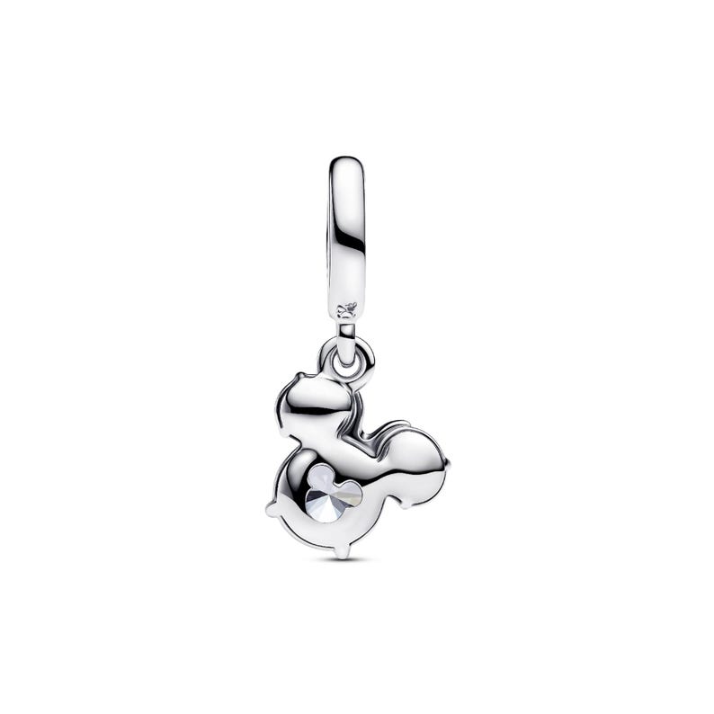 A silver-colored charm bracelet with a small, round charm in the shape of a heart.