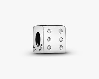 Glittrande tärningsberlockpärla, armbandssmycken i sterlingsilver