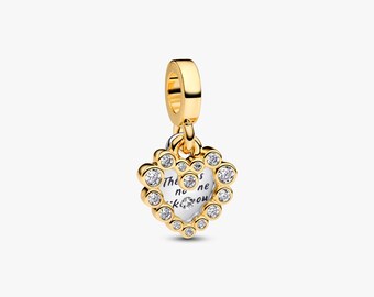 Sparkling Heart Charm Bracelet Bead, Double Dangle Jewelry