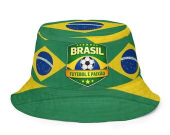 Reversible Sun Hat Inspired by Brazilian Soccer Culture | Summer Festival & Beach Wear