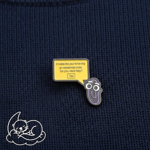 Épinglette avec trombone crise existentielle · Badge d'assistance des années 90 · Bijoux d'assistant virtuel nostalgiques · Accessoire amusant de sacoche pour ordinateur portable