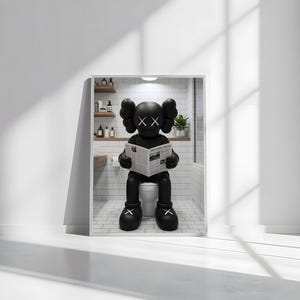 KAWS Bathroom Wall Art Set of 3,Black Shower Poster,Hypebeast Washroom Decor,Modern KAWS Prints,Luxury Bathroom Wall Decor,Digital Download image 8