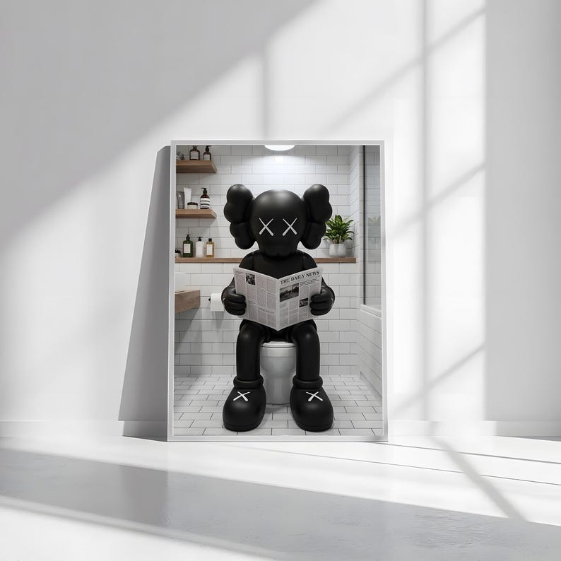 KAWS Bathroom Wall Art Set of 3,Black Shower Poster,Hypebeast Washroom Decor,Modern KAWS Prints,Luxury Bathroom Wall Decor,Digital Download image 8