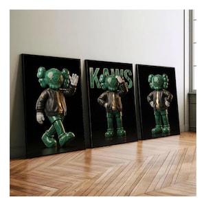 KAWS Graffiti Poster Set of 3,Hypebeast Wall Art,Sneaker Wall Art,KAWS Figure,Minimalist Art,Bedroom Decore,Green KAWS Digital Download KPS3