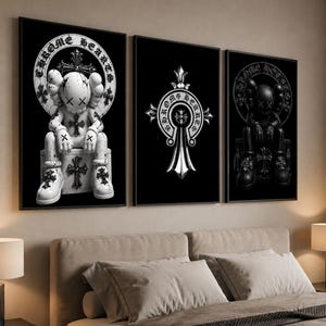 Chrome Hearts Hypebeast Kaws Wall Art Set of 3, Graffiti Poster,Trendy Living Room Decor, Retro Wall Art,Dopamine Decor,Digital Download