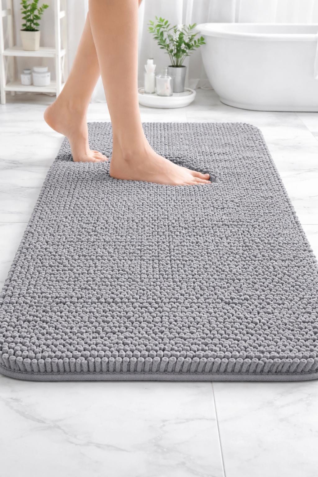 Chenille Bathroom Rug 30x20, Soft Absorbent Bath Mat With Rubber ...