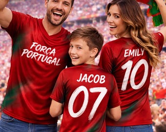 Portugal Fußball-Fan Trikot Personalisiert, Benutzerdefinierte Name Nummer Shirt, Rot Grün Fußball Trikot, Spieltag Outfit Geschenk für Fans