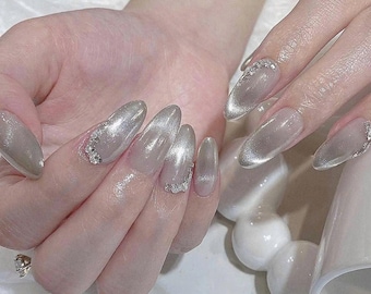 Luxury Gold Press On Nails Almond Shape, Royal Chrome Glam Nails, Glossy Elegant Handmade Reusable Nail Set