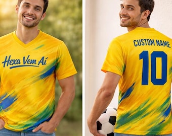 Brasilien Trikot benutzerdefinierte Namensnummer, Vai Brasil Shirt, personalisiertes Fußballtrikot, Brasilien Fan Outfit, Fußballgeschenk