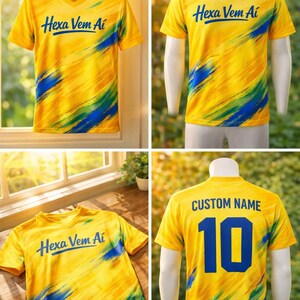 Spersonalizowany numer na koszulce Brazylii, Koszulka Vai Brasil, Spersonalizowana koszulka piłkarska, Strój kibica Brazylii, Prezent piłkarski zdjęcie 2