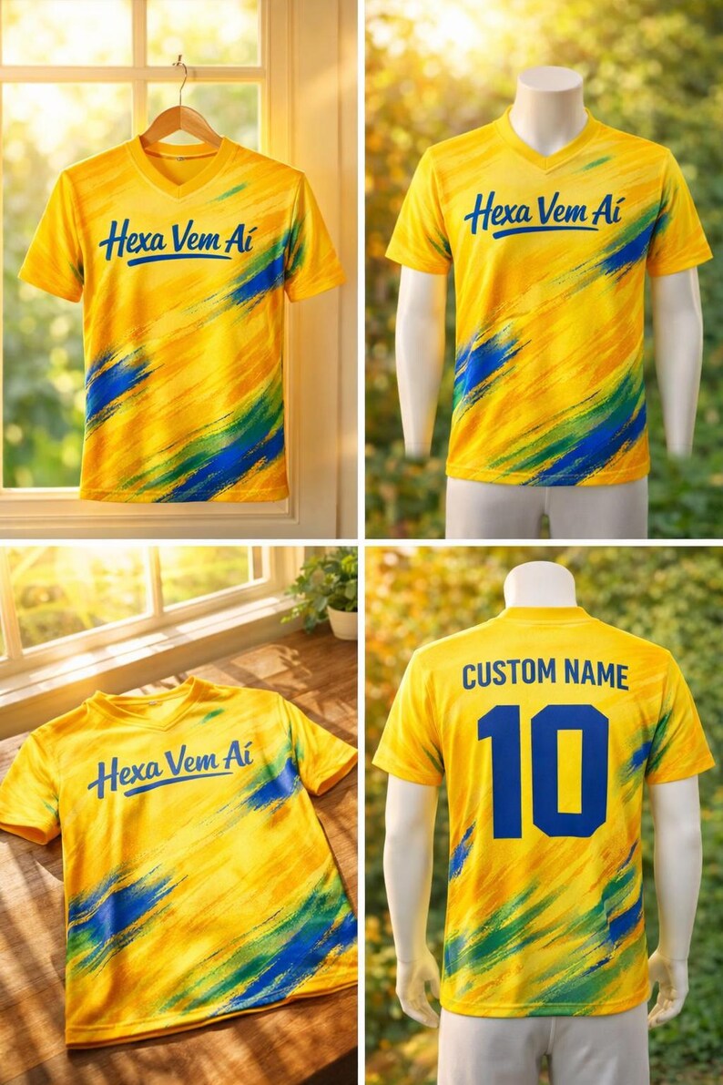 Spersonalizowany numer na koszulce Brazylii, Koszulka Vai Brasil, Spersonalizowana koszulka piłkarska, Strój kibica Brazylii, Prezent piłkarski zdjęcie 2