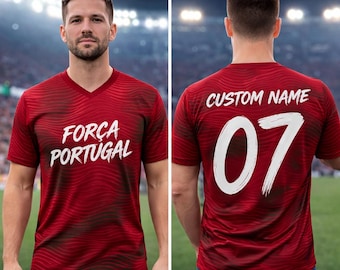 Portugal-Fanjersey Benutzerdefinierte Namensnummer, personalisiertes Fußballtrikot Rot Grün, Fußballfanjersey für Männer Frauen Kinder, Forca Portugal-Hemd