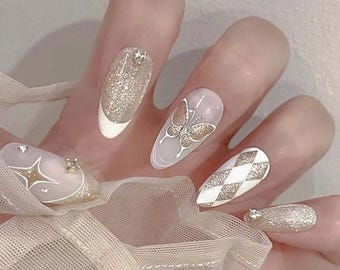 Vintage Auto Press On Nägel, Retro Teal Chrom Nägel, Klassische 50er Jahre Auto Mandel Presse auf Nägel, einzigartiges Geschenk für Sie