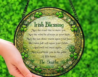 Irish Blessing Suncatcher, Shamrock Stained Glass Style Window Hanging