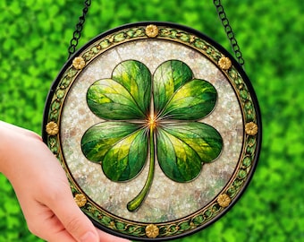 Stained Glass Style Shamrock Suncatcher, Irish Decor