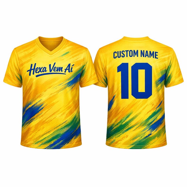 Spersonalizowany numer na koszulce Brazylii, Koszulka Vai Brasil, Spersonalizowana koszulka piłkarska, Strój kibica Brazylii, Prezent piłkarski zdjęcie 3