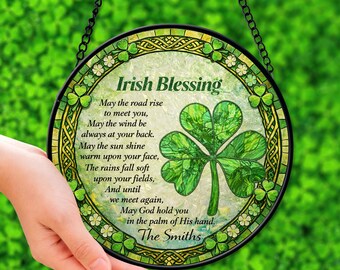 St Patrick's Day Shamrock Suncatcher, Irish Blessing Window Art