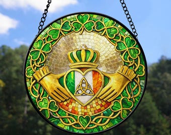 Claddagh Suncatcher, Stained Glass Style, Irish Window Hanging