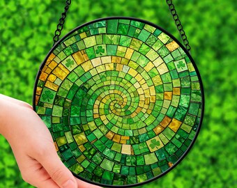 Green Mosaic Glass Suncatcher, Stained Glass Style, Irish Decor
