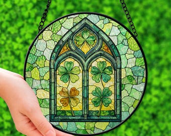 Shamrock Suncatcher, Stained Glass Style, Irish Window Decor