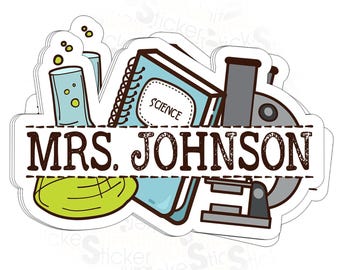 Personalized Science Teacher Vinyl Sticker, Waterproof Name Decal (Laptop, Water Bottle)
