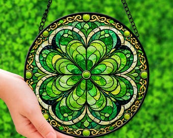 St Patrick's Day Shamrock Suncatcher, Celtic Window Decor