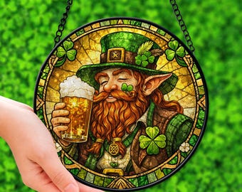 Leprechaun Stained Glass Style Suncatcher, St Patrick's Day Irish Decor