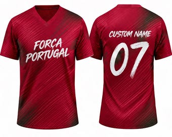 Portugal-Fanjersey Benutzerdefinierte Namensnummer, personalisiertes Fußballtrikot Rot Grün, Fußballfanjersey für Männer Frauen Kinder, Forca Portugal-Hemd