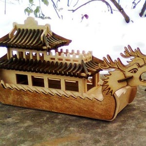 Dragon Ship 3D Puzzle | Viking Model Laser Cut Files (Digital Download)