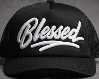 Blessed Script Embroidery Design | 3D Puff & Flat Hat File