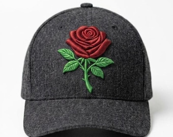 3D Puff Rose Embroidery Design for Hat, Red Floral Cap File (Instant Download)