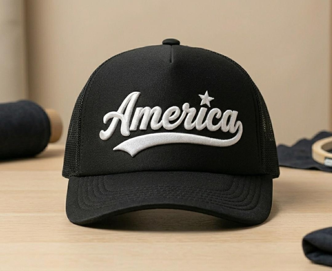 America Script Embroidery File, 3D Puff Cap Design, USA Baseball Hat ...