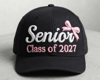Senior Class of 2027 3D Puff Embroidery Design | Graduation Cap Pink Bow File
