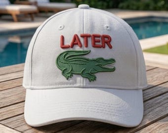 Later 3D Puff Hat, Funny Crocodile Embroidered Baseball Cap, Raised Embroidery
