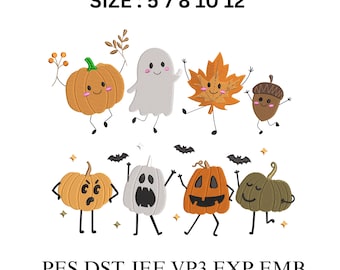 Halloween Pumpkin Ghost Embroidery Design (pes, dst, jef, vp3, exp, emb)