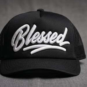 Blessed Script Embroidery Design | 3D Puff & Flat Hat File