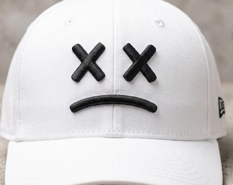 3D Puff Sad Face Embroidery Design for Hats, Streetwear XX Eyes Cap File