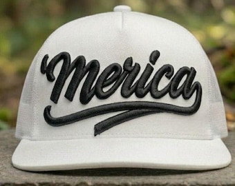 Merica 3D Puff Embroidery Design for Hats, Patriotic USA Digital File