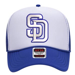 Diseño de bordado entrelazado SD 3D Puff, logotipo del monograma de béisbol de San Diego