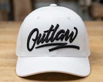 OUTLAW 3D Puff Script Embroidery Design | Raised Cursive Logo Hat File (Instant Download)
