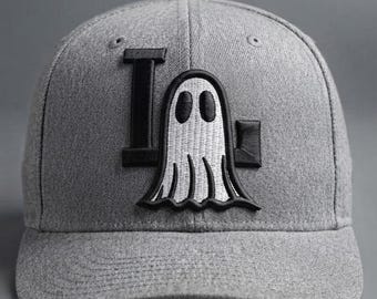3D Puff LA Ghost Embroidery Design, Spooky Halloween Hat Patch, Apparel File (Digital Download)