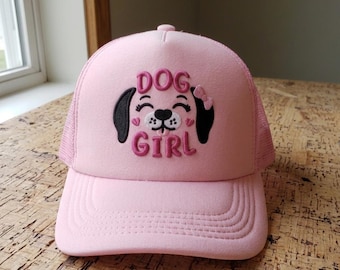 Dog Girl Trucker Hat, 3D Puff Embroidered Puppy Cap, Dog Lover Gift