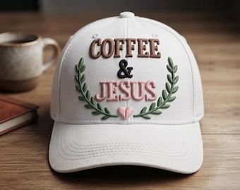 Coffee & Jesus 3D Puff Embroidery Design, Christian Hat Embroidery, Faith Hat Design, Machine Embroidery File