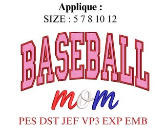 Baseball Mom Applique Embroidery Design, Baseball Mom Machine Embroidery File, Sports Mom Embroidery Design, Baseball Shirt Design, PES DST