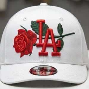 Los Angeles Rose 3D Puff Raised Emb, LA Rose Cap Embroidery Design