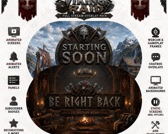Viking Longhouse Stream Overlay Pack Animated | Norse Mythology Stream Package Nordic Gaming Overlay, Animated Alerts,m